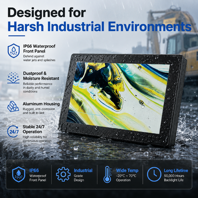 10.1 Inch Industrial Waterproof Touch Monitor IP66 HDMI Display 1000-2000 Nits Capacitive Touch Screen OEM ODM